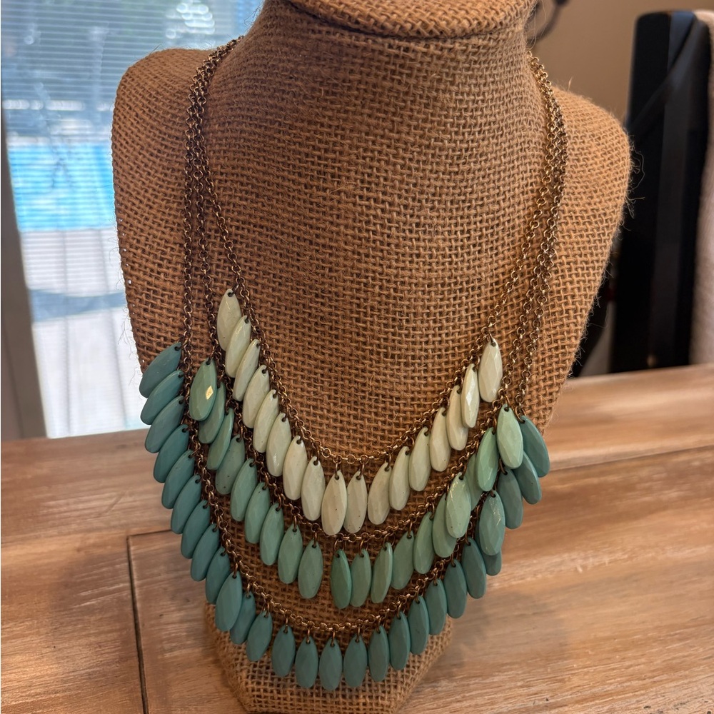 Elegant Multi-Layered Necklace with different tones of Teal Beads